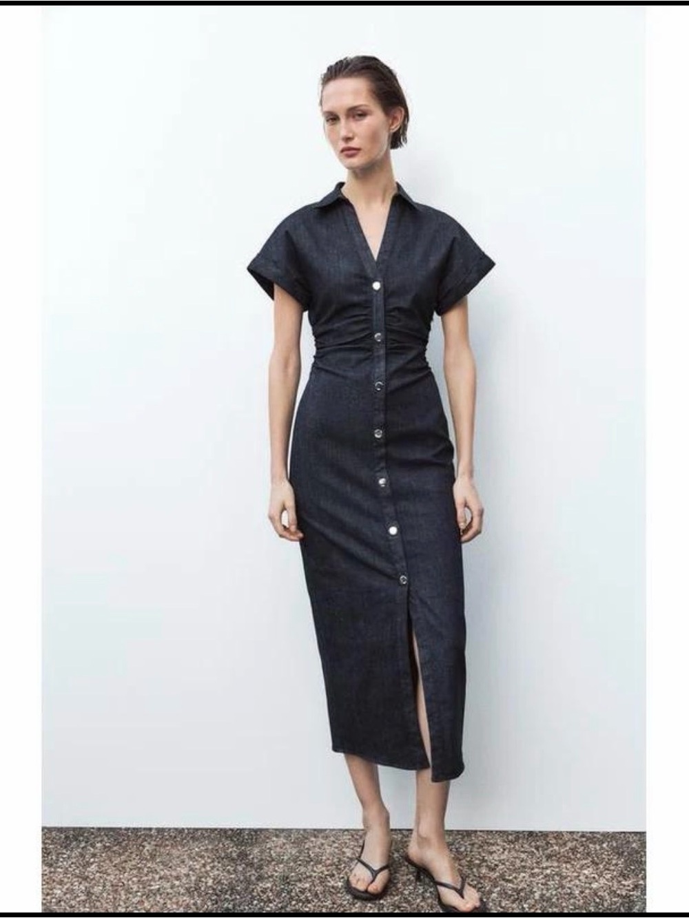 Zara Denim Button Front Midi Dress Blue Size L